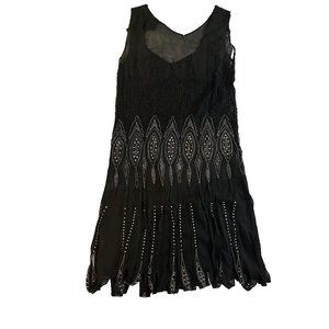 Authentic Vintage black beaded sleeveless dress from 1920s